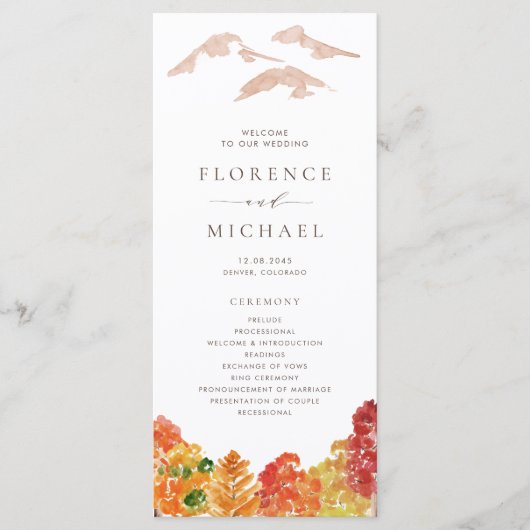 Waterverf herfst Woodlands herfst bruiloft program Programmakaart (Voorkant)