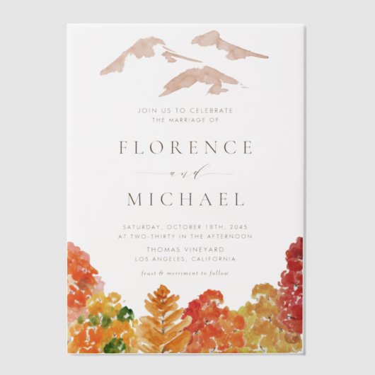 Waterverf herfst Woodlands herfst bruiloft Vellum Uitnodigingen (Voorkant)