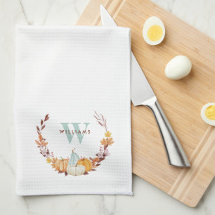 Waterverf Herfst Wreath Monogrammed Theedoek
