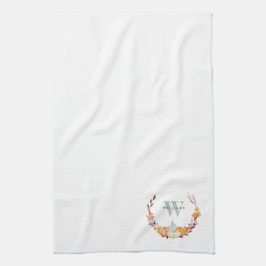 Waterverf Herfst Wreath Monogrammed Theedoek (Verticaal)