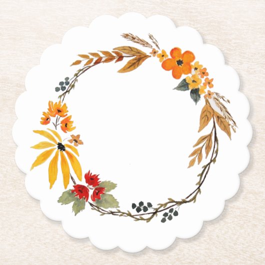 Waterverf Herfst Wreath Onderzetter (Voorkant)