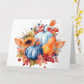 Waterverf Herfst Zonnebloem & Blauwe Pompoenen Kaart (Gele Bloem)
