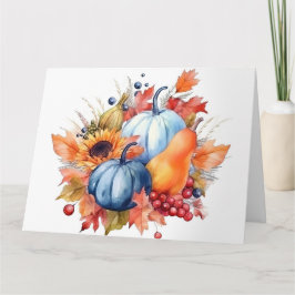 Waterverf Herfst Zonnebloem & Blauwe Pompoenen Kaart