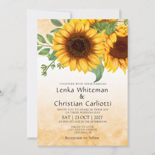 Waterverf Herfst Zonnebloem Bruiloft uitnodiging (Voorkant)