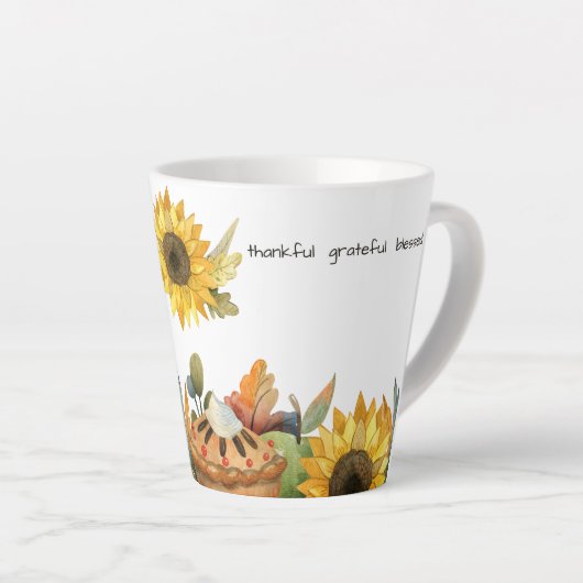 Waterverf Herfst Zonnebloem Pompoen Pie gepersonal Latte Mok (Rechterhoek)