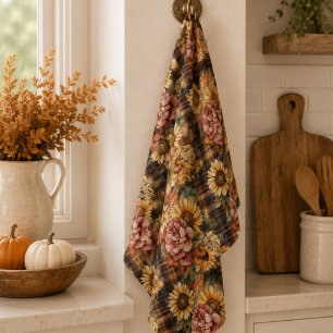 Waterverf Herfst Zonnebloemen & Bloemen Plaid Theedoek