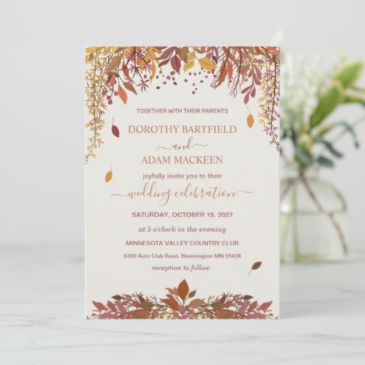 Waterverf herfstbladeren Bruiloft Kaart (Staand voorkant)