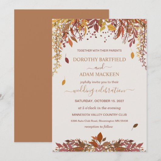 Waterverf herfstbladeren Bruiloft Kaart (Voorkant / Achterkant)