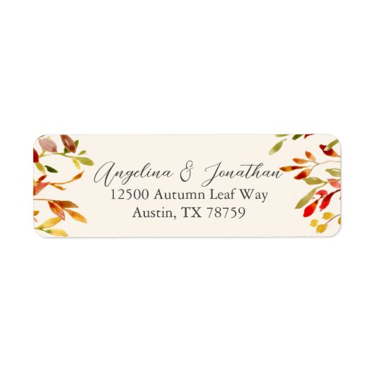 Waterverf herfstbladeren bruiloft retouradres etiket (Voorkant)