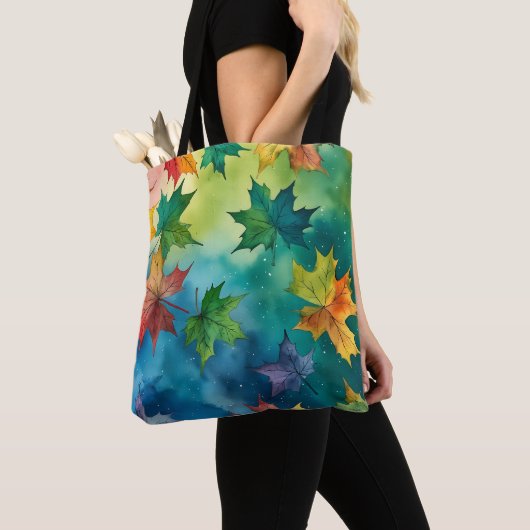 Waterverf herfstbladeren Canvas tas (Dichtbij)