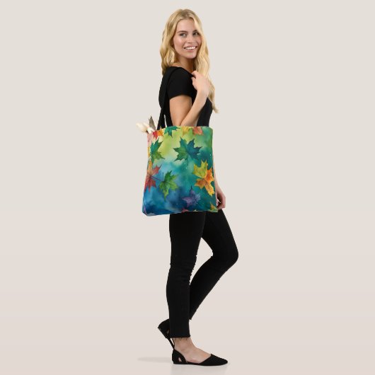 Waterverf herfstbladeren Canvas tas (Op model)