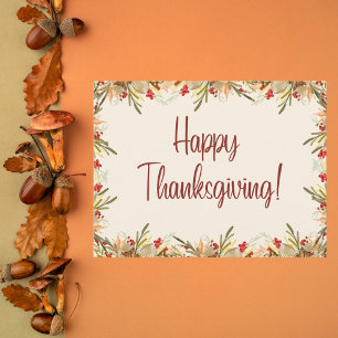 Waterverf herfstbladeren en bessen Thanksgiving Feestdagenkaart