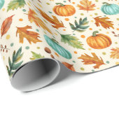 Waterverf Herfstbladeren en Pompoenen Inpakpapier (Rol Hoek)