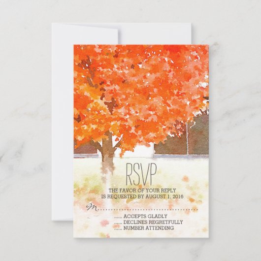 Waterverf herfstbladeren | Fall Wedding RSVP Kaartje (Voorkant)