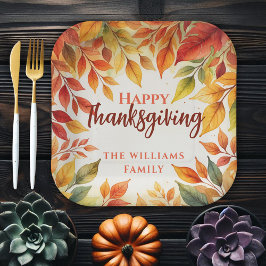 Waterverf Herfstbladeren Familie Thanksgiving Papieren Bordje