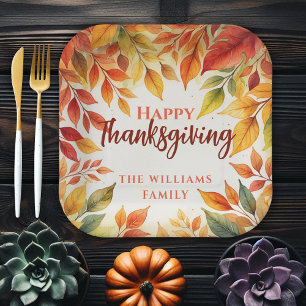 Waterverf Herfstbladeren Familie Thanksgiving Papieren Bordje