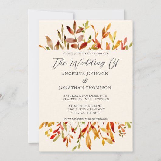 Waterverf Herfstbladeren Foto Terug Herfstbruiloft Kaart (Voorkant)