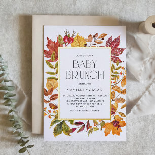 Waterverf Herfstbladeren Frame Herfst Baby Brunch Folie Uitnodiging