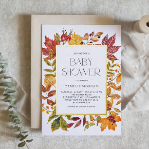 Waterverf Herfstbladeren Frame Herfst Baby Shower Folie Uitnodiging