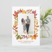 Waterverf herfstbladeren frame Thanksgiving foto Feestdagenkaart (Staand voorkant)