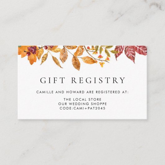 Waterverf herfstbladeren Garland bruiloft register Informatiekaartje (Voorkant)
