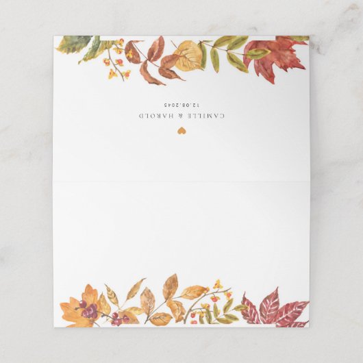 Waterverf herfstbladeren Garland herfstbruiloft Plaatskaartje (Buitenkant ongevouwen)