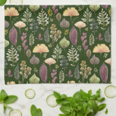 Waterverf herfstbladeren groene keukenhanddoek (Gevouwen)