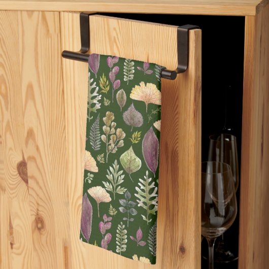 Waterverf herfstbladeren groene keukenhanddoek (Derde Gevouwen)