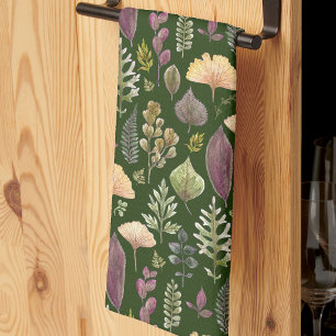 Waterverf herfstbladeren groene keukenhanddoek