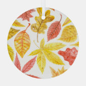 Waterverf herfstbladeren, kleurrijk patroon. glas ornament (Achterkant)