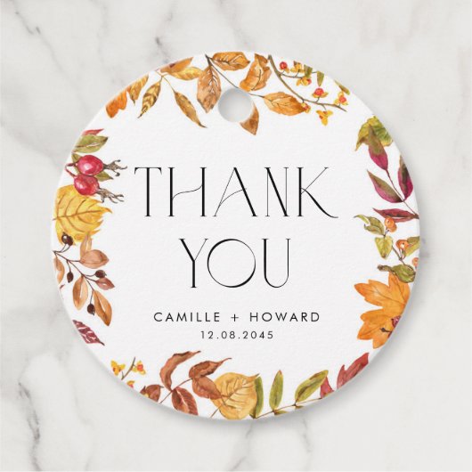 Waterverf herfstbladeren krans bruiloft bedankt bedankjes labels (Voorkant)