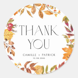 Waterverf herfstbladeren krans bruiloft bedankt ronde sticker