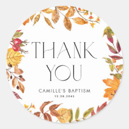 Waterverf herfstbladeren kransdoop Dank u Ronde Sticker
