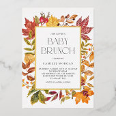 Waterverf Herfstbladeren Lijst Herfst Baby Brunch Folie Uitnodiging (Voorkant)