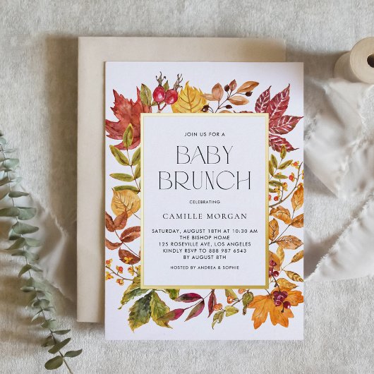 Waterverf Herfstbladeren Lijst Herfst Baby Brunch Folie Uitnodiging