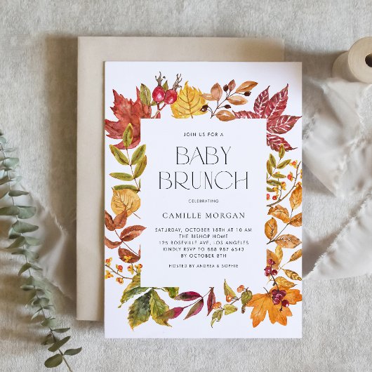 Waterverf Herfstbladeren Lijst Herfst Baby Brunch Kaart