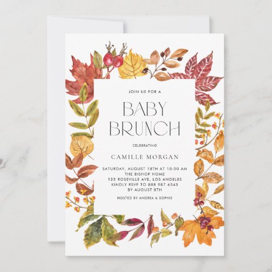 Waterverf Herfstbladeren Lijst Herfst Baby Brunch Kaart (Voorkant)