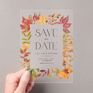 Waterverf Herfstbladeren Lijst Herfst Save the Dat Acryl Uitnodigingen