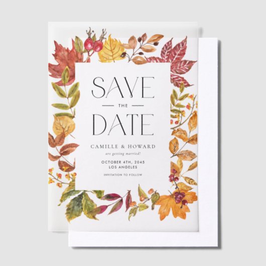 Waterverf Herfstbladeren Lijst Herfst Save the Dat Vellum Uitnodigingen (Offset)