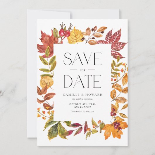 Waterverf herfstbladeren Lijst Herfst Save The Date (Voorkant)