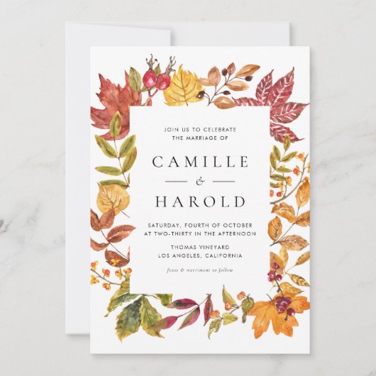 Waterverf herfstbladeren Lijst herfstbruiloft Kaart (Voorkant)