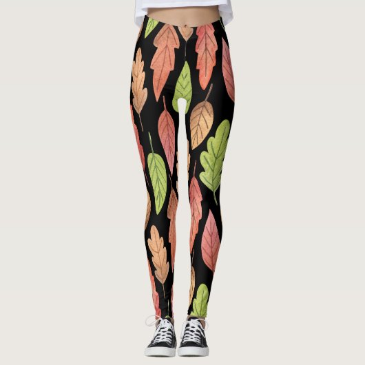 Waterverf herfstbladeren: naadloos patroon leggings (Voorkant)