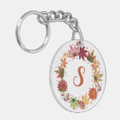 Waterverf herfstbladeren oogst monogram sleutelhanger (Voorkant Links)