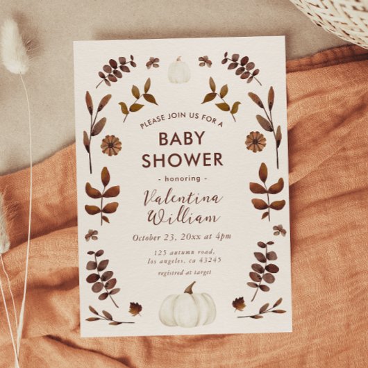 Waterverf herfstbladeren pompoen Baby shower Kaart