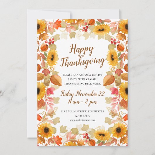 waterverf herfstbladeren Thanksgiving uitnodiging (Voorkant)