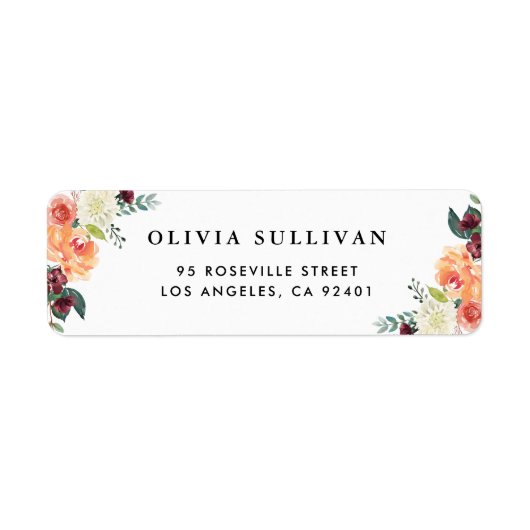 Waterverf Herfstbloei Bloemenboeket Etiket (Voorkant)