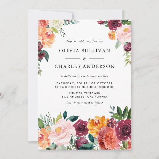 Waterverf Herfstbloei Botanische Herfstbruiloft Kaart (Voorkant)