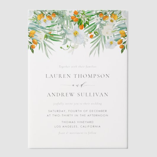 Waterverf Herfstbloei Botanische Herfstbruiloft Vellum Uitnodigingen (Voorkant)