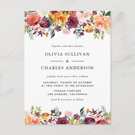 Waterverf Herfstbloei QR Code Herfstbruiloft Uitnodiging Briefkaart (Voorkant)