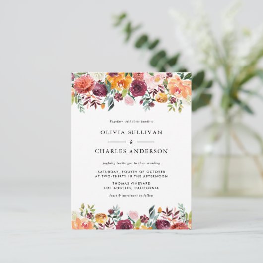 Waterverf Herfstbloei QR Code Herfstbruiloft Uitnodiging Briefkaart (Staand voorkant)